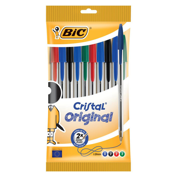 Bic Cristal Ball Pen Clear Barrel 1.0mm Tip 0.32mm Line Assorted Ref 830865 [Pack 10]