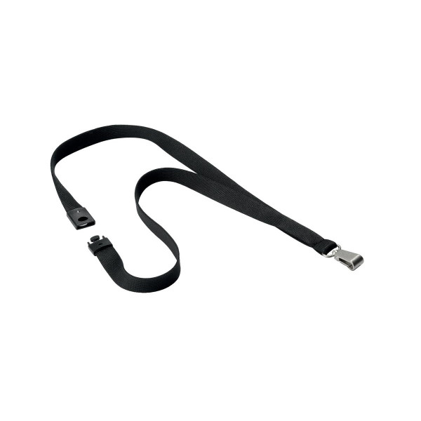 Durable Soft Textile Lanyard 15mmx440mm with 12mm Metal Snap Hook Black Ref 812701 [Pack 10]