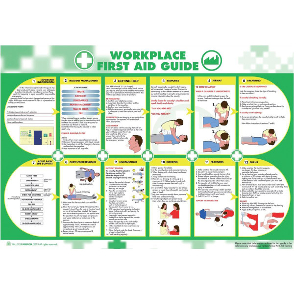 Wallace Cameron Workplace First-Aid Guide Poster Laminated Wall-mountable W840xH590mm Ref 5405025