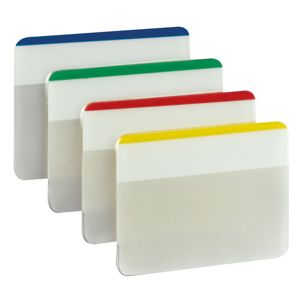 Post-it Index Filing Tabs Strong Flat 51x38mm Six Each of Blu/Gre/Red/Yel Ref 70071425006 [Pack 6]