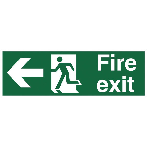 Stewart Superior Fire Exit Sign Man and Arrow Left W450xH150mm Self-adhesive Vinyl Ref SP120SAV