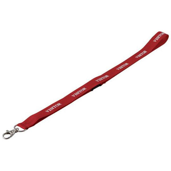 Durable Lanyard Textile Overprinted Visitor with Safety Release Mech 440mm Red Ref 823803 [Pack 10]
