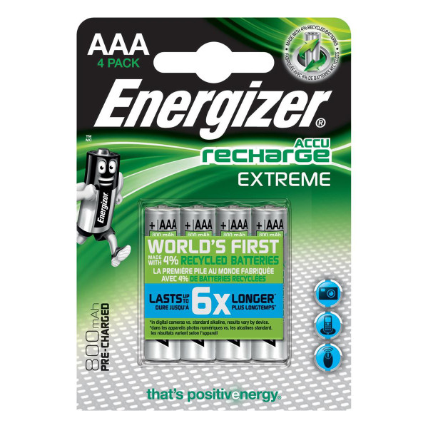 Energizer Battery Rechargeable Advanced NiMH Capacity 700mAh LR03 1.2V AAA Ref E300624400 [Pack 4]