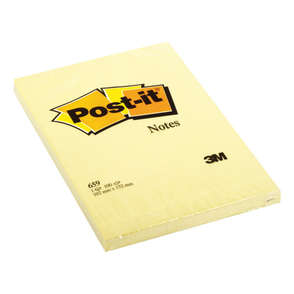 Post-it Notes Large Plain Pad of 100 Sheets 102x152mm Canary Yellow Ref 659 [Pack 6]