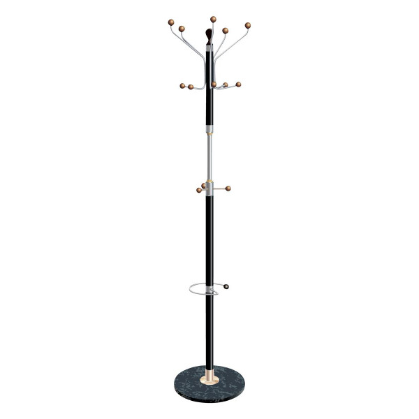 5 Star Facilities Coat Stand with Umbrella Holder 5 Pegs 5 Hooks Base 380mm Height 1820mm Black/Chrome