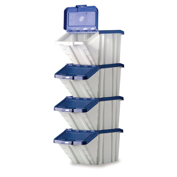 Storage Container Bin 50L 30kg Load W390xD630xH340mm White and Blue Lid [Pack 4]