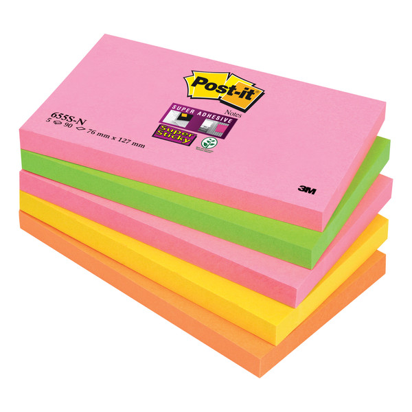 Post-it Super Sticky Notes 76x127mm Capetown Rainbow Ref 655SN [Pack 5]