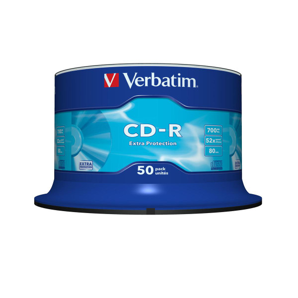 Verbatim CD-R Recordable Disk Write-once on Spindle 52x Speed 80min 700Mb Ref 43351 [Pack 50]