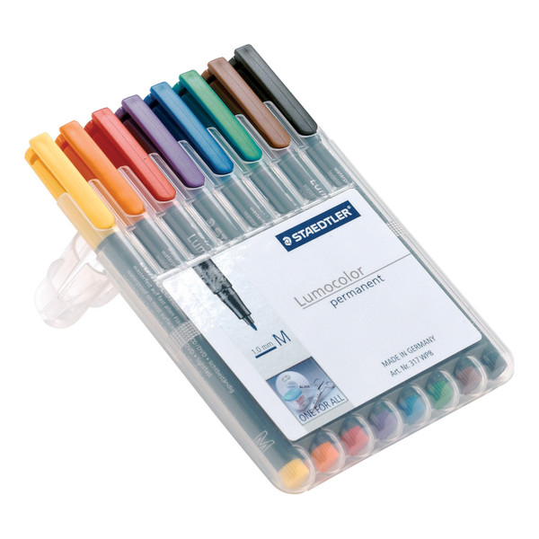 Staedtler 318 Lumocolor Permanent Pen Fine 0.6mm Line Wallet Assorted Colours Ref 318WP8 [Pack 8]