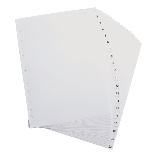 Oxford Index 1-20 Polypropylene Multipunched Reinforced Holes 120 Micron A4 White Ref 100204786