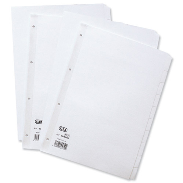 Elba Subject Dividers 12-Part Card Multipunched 160gsm A4 White Ref 400007502