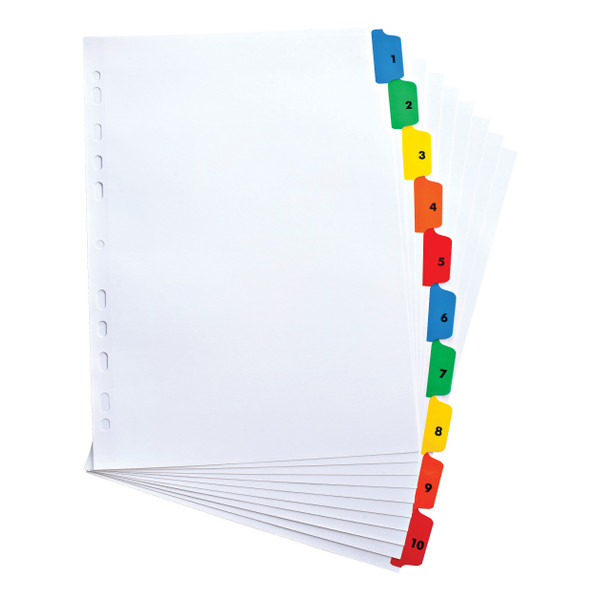 Oxford Index 1-10 Multipunched Mylar-reinforced Multicolour-Tabs 170gsm A4 White Ref 100204614