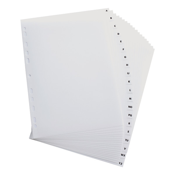 Oxford Index A-Z 20-Part Polypropylene Multipunched Reinforced 120 Micron A4 White Ref 100204726