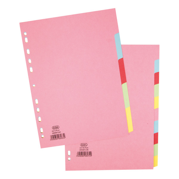 Elba Subject Dividers 5-Part Card Multipunched Recyclable 160gsm A4 Assorted Ref 400007241