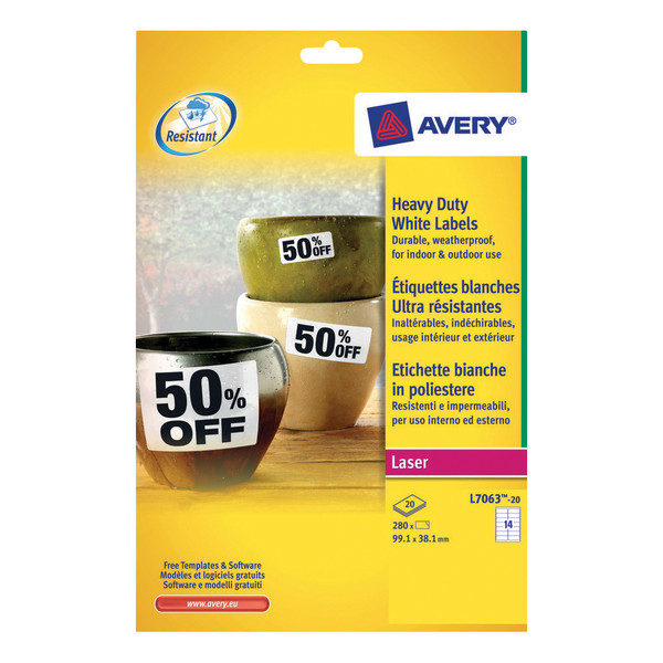 Avery Heavy Duty Labels Laser 14 per Sheet 99.1x38.1mm White Ref L7063-20 [280 Labels]