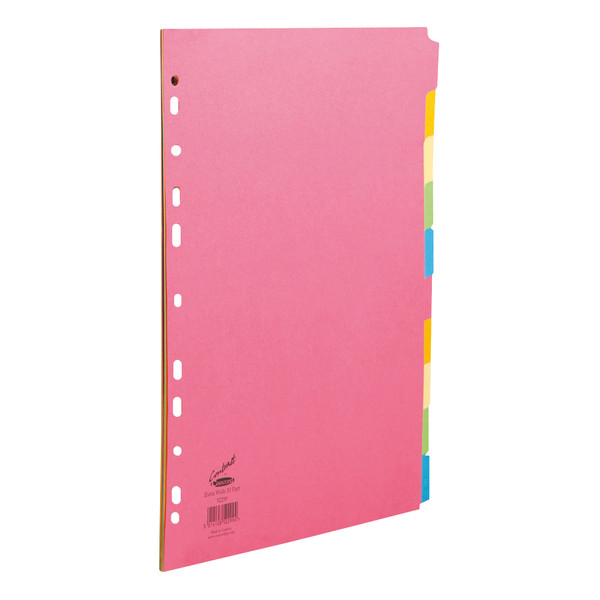 Concord Bright Subject Dividers 10-Part Card Multipunched Extra Wide 160gsm A4+ Assorted Ref 52299
