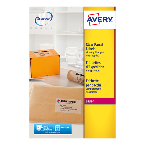 Avery Parcel Labels Laser 1 per Sheet 210x297mm Clear Ref L7567-25 [25 Labels]