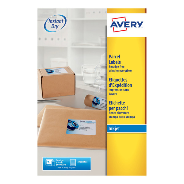 Avery Quick DRY Parcel Labels Inkjet 8 per Sheet 99.1x67.7mm White Ref J8165-25 [200 Labels]