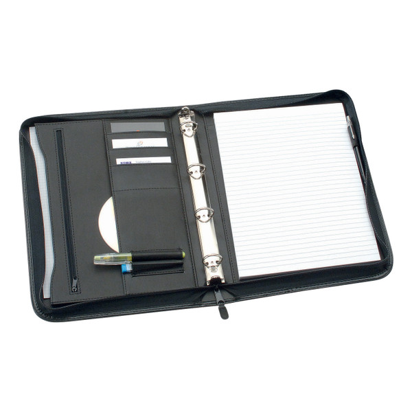 5 Star Office Zipped Conference Ring Binder Capacity 25mm Leather Look A4 Black