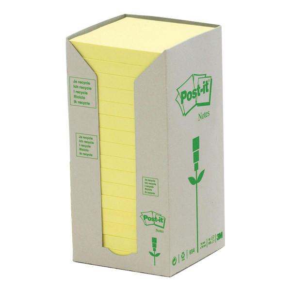 Post-it Note Recycled Tower Pack 76x76mm Pastel Yellow Ref 654-1T [Pack 16]
