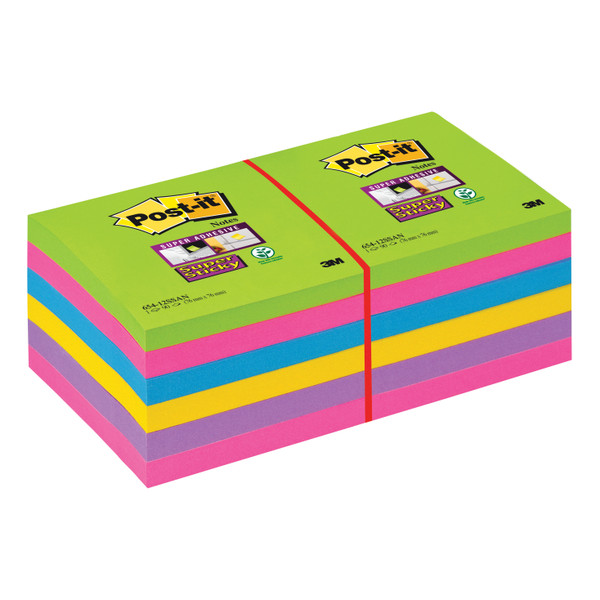 Post-it Super Sticky Removable Notes Pad 90 Sheets 76x76mm Ultra Assorted Ref 654SSUC [Pack 12]