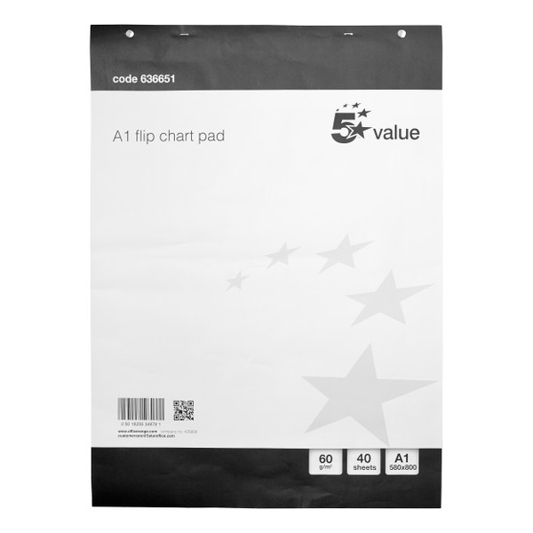 5 Star Value Flipchart Pad Perforated 40 Sheets A1 [Pack 5]