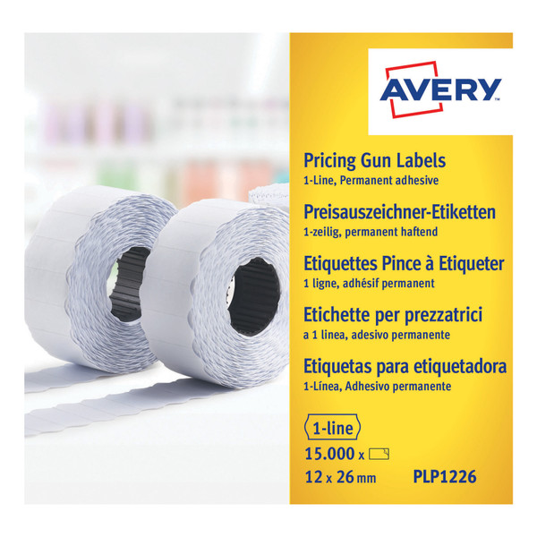 Avery Labels for Labelling Gun 1-Line Permanent White 12x26mm 1500 Per Roll Ref PLP1226 [Pack 10]