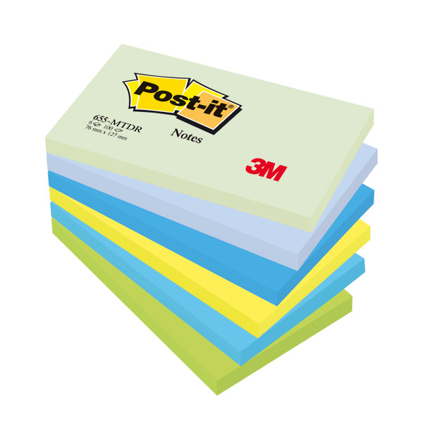 Post-it Colour Notes Pad of 100 Sheets 76x127mm Dreamy Palette Rainbow Colours Ref 655MTDR [Pack 6]