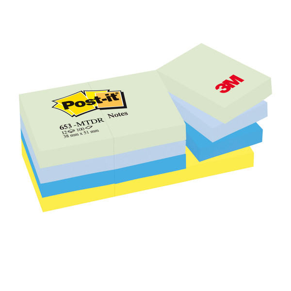 Post-it Colour Notes Pad of 100 Sheets 38x51mm Dreamy Palette Rainbow Colours Ref 653MTDR [Pack 12]