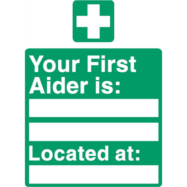 Stewart Superior Your First-Aider Is Located At Sign W150XH200mm Self Adhesive Sign Ref SP049SAV