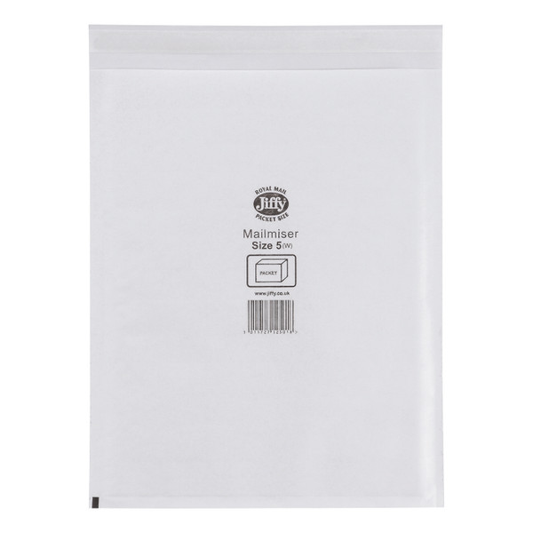 Jiffy Mailmiser Protective Envelopes Bubble-lined Size 5 260x345mm White Ref JMM-WH-5 [Pack 50]