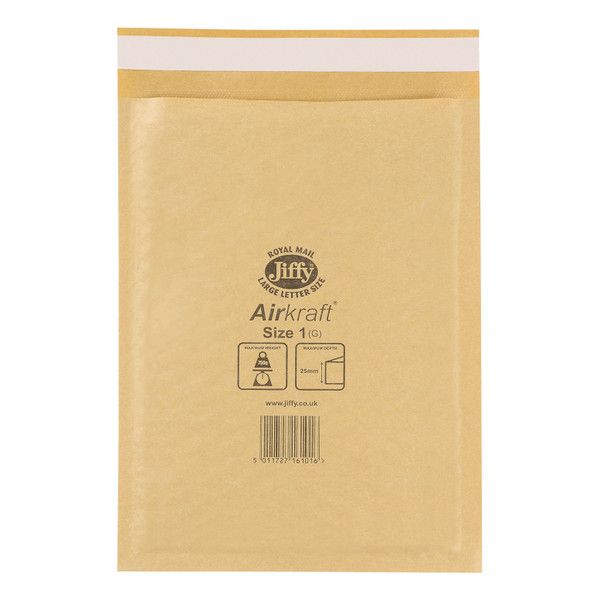 Jiffy Airkraft Bubble Bag Envelopes Size 1 170x245mm Gold Ref JL-GO-1 [Pack 100]