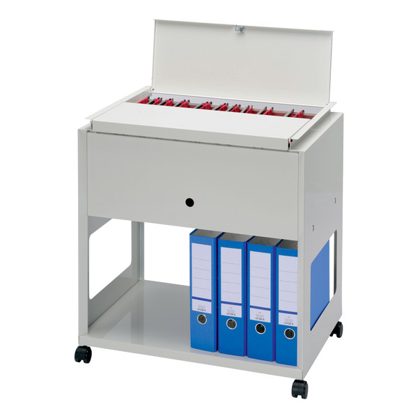 Universal Filing Trolley inc Shelf & Locking Lid Steel Capacity 120 A4 or F/S Files W650xD440xH700mm Grey