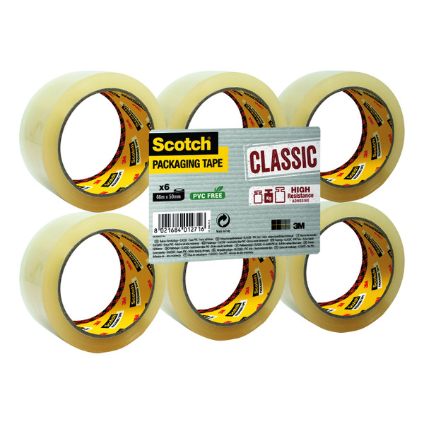 Scotch Classic Packaging Tape 50mmx66m Clear Ref CL5066F6T [Pack 6]