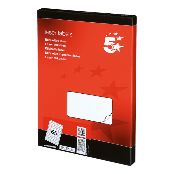 5 Star Office Multipurpose Labels Laser Copier Inkjet 65 per Sheet 38.1x21.2mm White [6500 Labels]