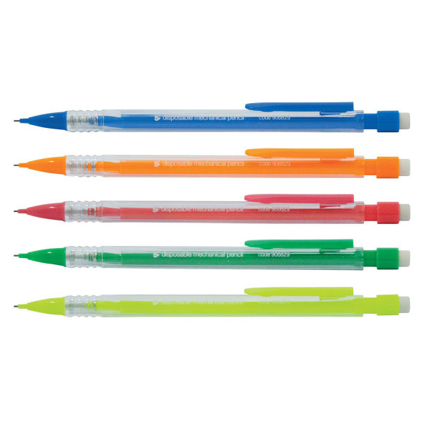 5 Star Office Mechanical Pencil Retractable Disposable with 0.7mm Lead Assorted Barrels [Pack 10]