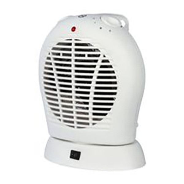 2kW Upright Oscillating Fan Heater with Thermostat 2 Heat Settings 1kW 2kW White Ref HG01168