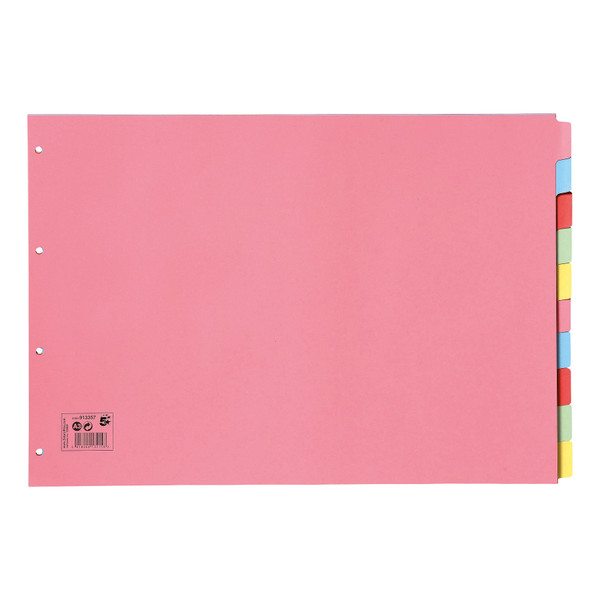 5 Star Office Subject Dividers 10-Part Recycled Card Multipunched 155gsm Landscape A3 Assorted