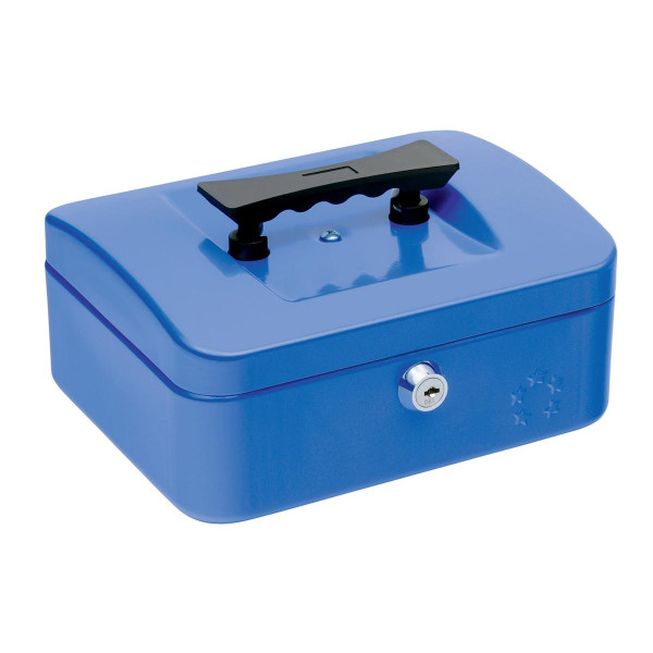 5 Star Facilities Cash Box with 5-compartment Tray Steel Spring Lock 8 Inch W200xD160xH70mm Blue