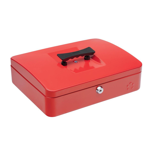 5 Star Facilities Cash Box with 5-compartment Tray Steel Spring Lock 12 Inch W300xD240xH70mm Red