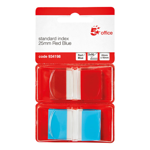 5 Star Office Index Flags 50 per Pack 25mm Red and Blue [Pack 2]