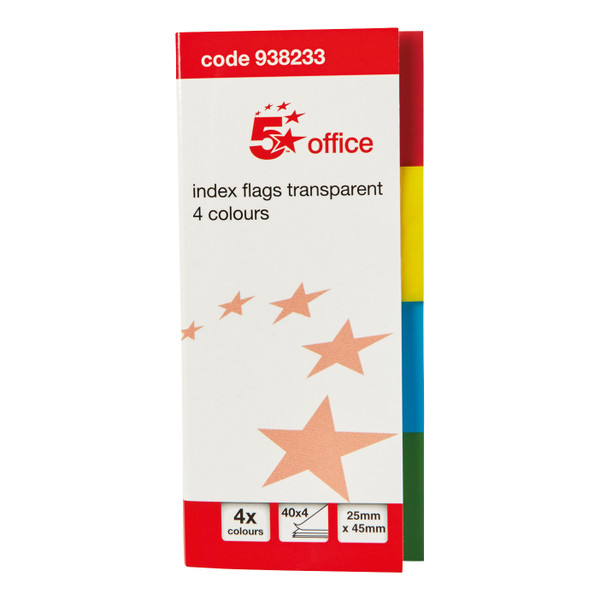 5 Star Office Index Flag Transparent Four Colour [Pack 5]