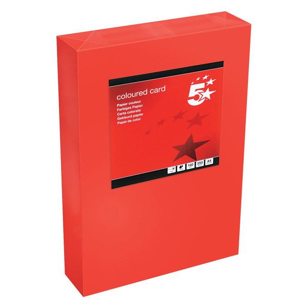 5 Star Office Coloured Card Tinted 160gsm A4 Deep Red [Pack 250]