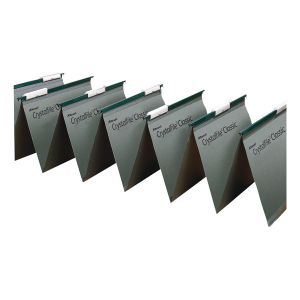 Rexel Crystalfile Classic Linking Suspension File Manilla 15mm V-base Foolscap Green Ref 78650 [Pack 50]