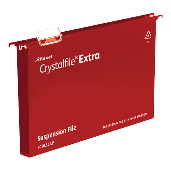 Rexel Crystalfile Extra Suspension File Polypropylene 30mm Wide-base Foolscap Red Ref 70632 [Pack 25]