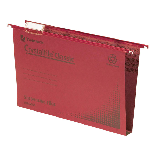 Rexel Crystalfile Classic Suspension File Manilla 30mm Wide-base 230gsm Foolscap Red Ref 70622 [Pack 50]