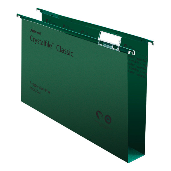 Rexel Crystalfile Classic Suspension File Wide-base 50mm 230gsm Foolscap Green Ref 71750 [Pack 50]