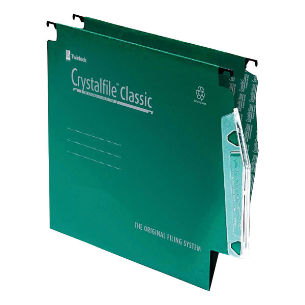 Rexel Crystalfile Classic Linking Lateral File Manilla 15mm V-base Foolscap Green Ref 70670 [Pack 50]