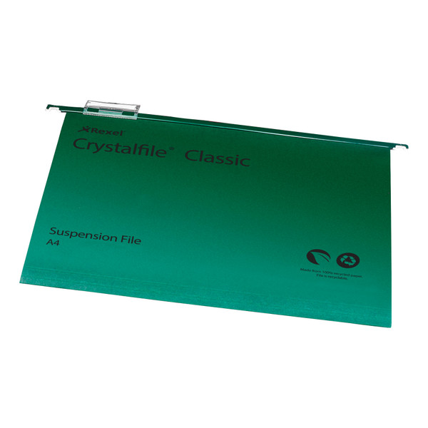 Rexel Crystalfile Classic Suspension File Manilla 15mm V-base 230gsm A4 Green Ref 78045 [Pack 50]
