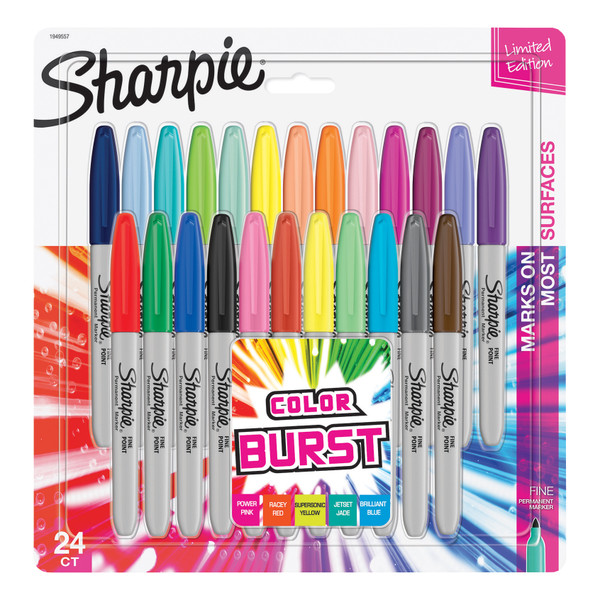 Sharpie Permanent Marker Fine Tip 0.9mm Colour Burst Assorted Ref 1956292 [Pack 24]